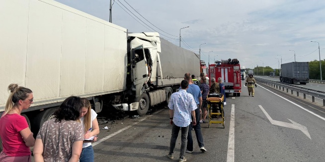 При столкновении большегрузных машин DAF, Sitrak и Scania погиб водитель