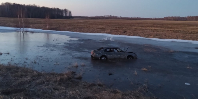 В Омской области водитель автомобиля Toyota вылетел в кювет с талой водой и погиб
