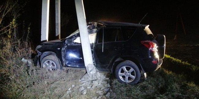 В Омской области водитель кроссовера Toyota RAV4 вылетел в кювет и врезался в столб