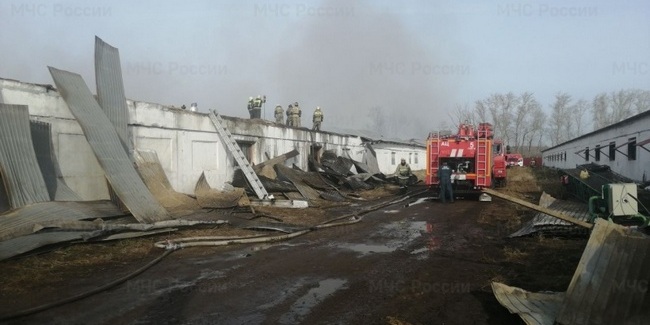В Омском районе шесть с половиной часов тушили пожар на складе