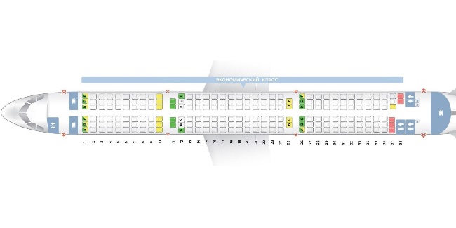 Схема размещения рядов в салоне A321 &quot;Уральских авиалиний&quot;