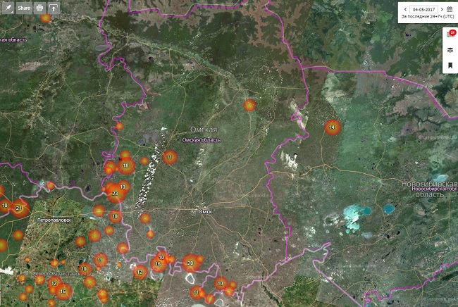 Пожары в омской области карта онлайн